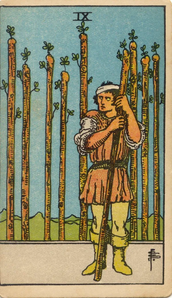 Nueve de Bastos (ilustración de 1909)