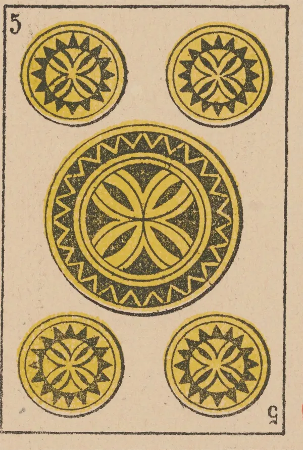 Cinco de Oros, baraja española de Camoin (h. 1870)