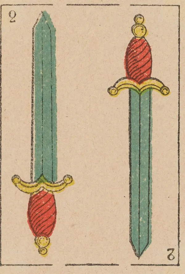 Dos de Espadas, baraja española de Camoin (h. 1870)